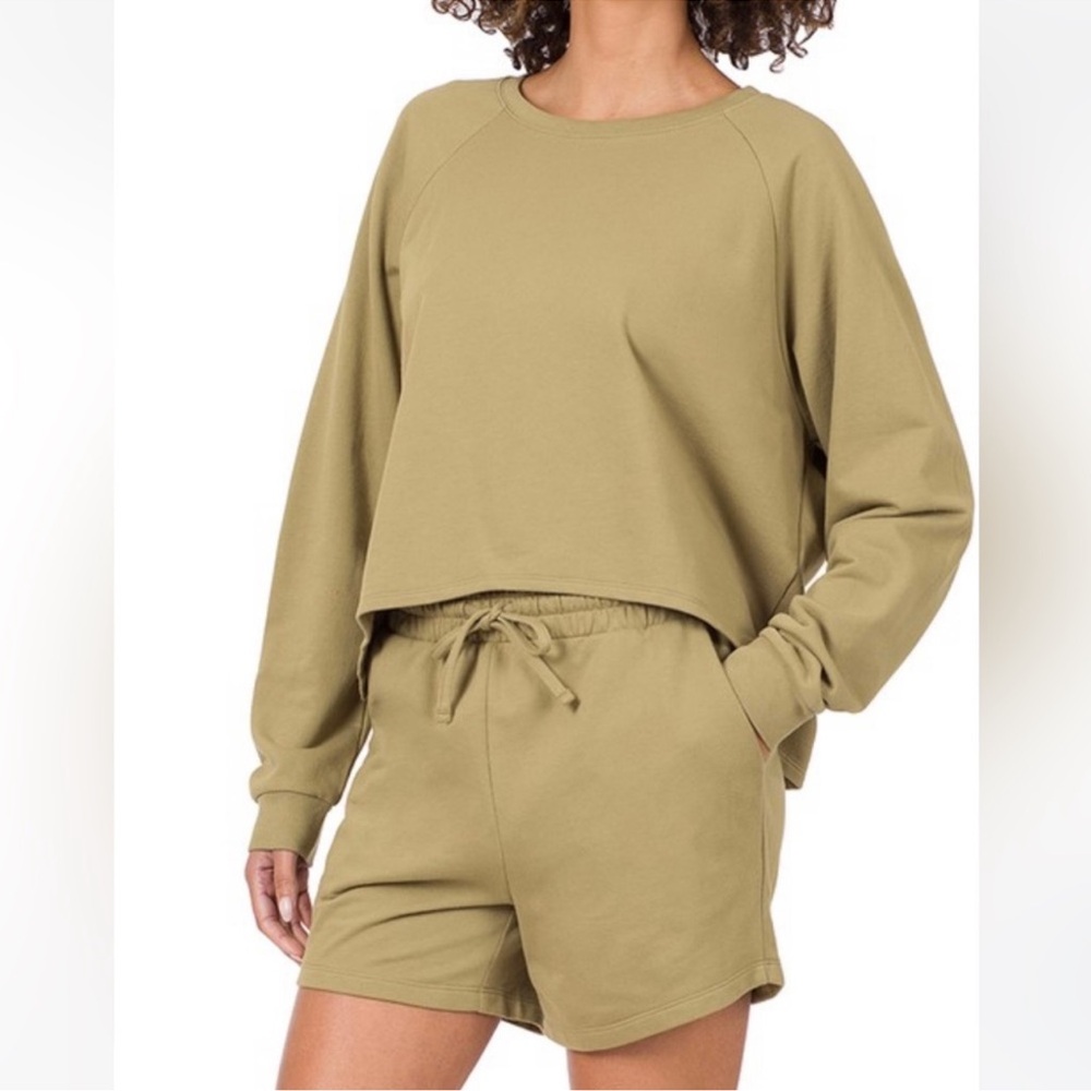 New 2 piece Set Terry Raglan sleeve oversized Top & Shorts set New
